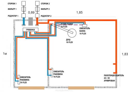 Разводка труб водоснабжения в ванной и туалете. Содержание: 01 Разводка труб водоснабжения в ванной и туалете. Содержание: 01